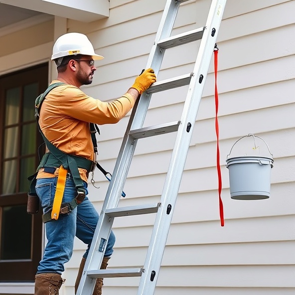 asekuracja przy pracy na drabinie