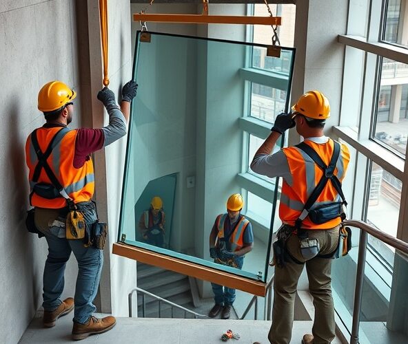 Jak zlecić montaż szyb wielkogabarytowych przez klatkę bez uszkodzeń?