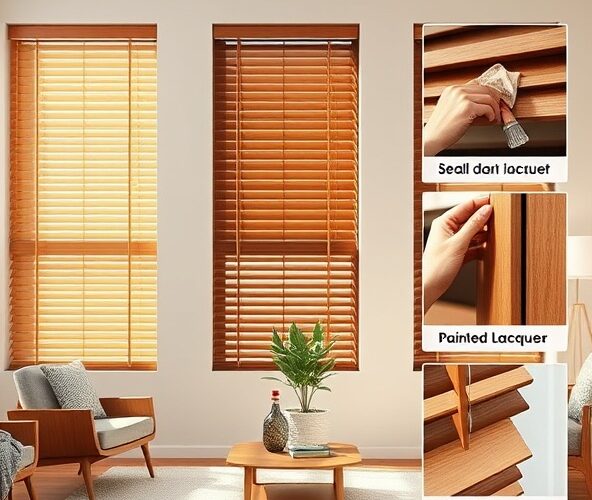 Kolor czy powłoka żaluzji drewnianych do salonu — trwałość i konserwacja?