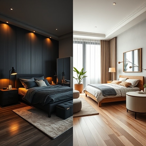 ciemne meble w sypialni