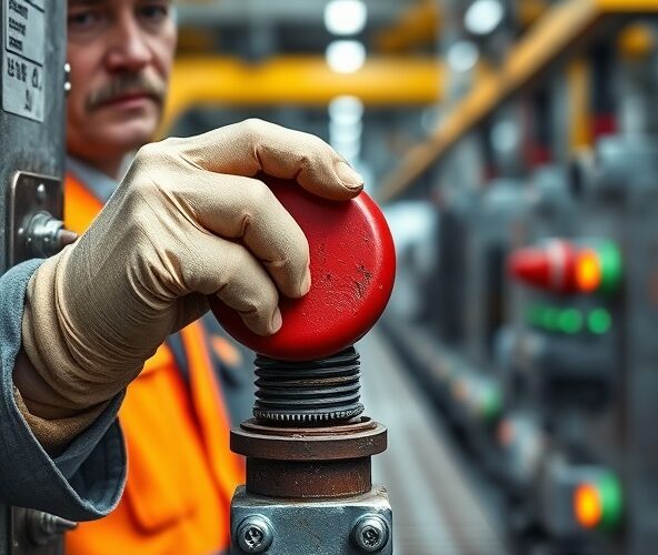 Jak operator wykryje awarię wyłącznika bezpieczeństwa typu grzybek bez narzędzi?