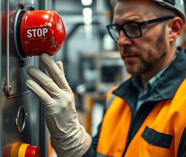 Jak operator wykryje awarię wyłącznika bezpieczeństwa typu grzybek bez narzędzi?