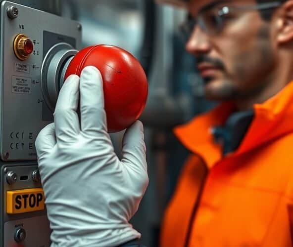 Jak operator wykryje awarię wyłącznika bezpieczeństwa typu grzybek bez narzędzi?